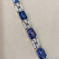 34.00 Ct.Tw.Total Carat Weight Sapphire Natural Diamond Accent Stones Bracelet, Platinum 950 Image