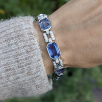 34.00 Ct.Tw.Total Carat Weight Sapphire Natural Diamond Accent Stones Bracelet, Platinum 950 Image