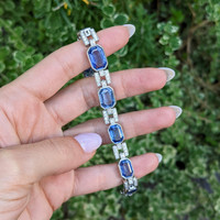 34.00 Ct.Tw.Total Carat Weight Sapphire Natural Diamond Accent Stones Bracelet, Platinum 950 Life Style