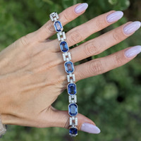 34.00 Ct.Tw.Total Carat Weight Sapphire Natural Diamond Accent Stones Bracelet, Platinum 950 Life Style