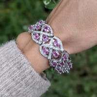 20.72 Ct.Tw.Total Carat Weight Sapphire Natural Diamond Accent Stones Bracelet, 18K White Gold Image