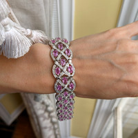 20.72 Ct.Tw.Total Carat Weight Sapphire Natural Diamond Accent Stones Bracelet, 18K White Gold Life Style