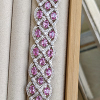 20.72 Ct.Tw.Total Carat Weight Sapphire Natural Diamond Accent Stones Bracelet, 18K White Gold Life Style