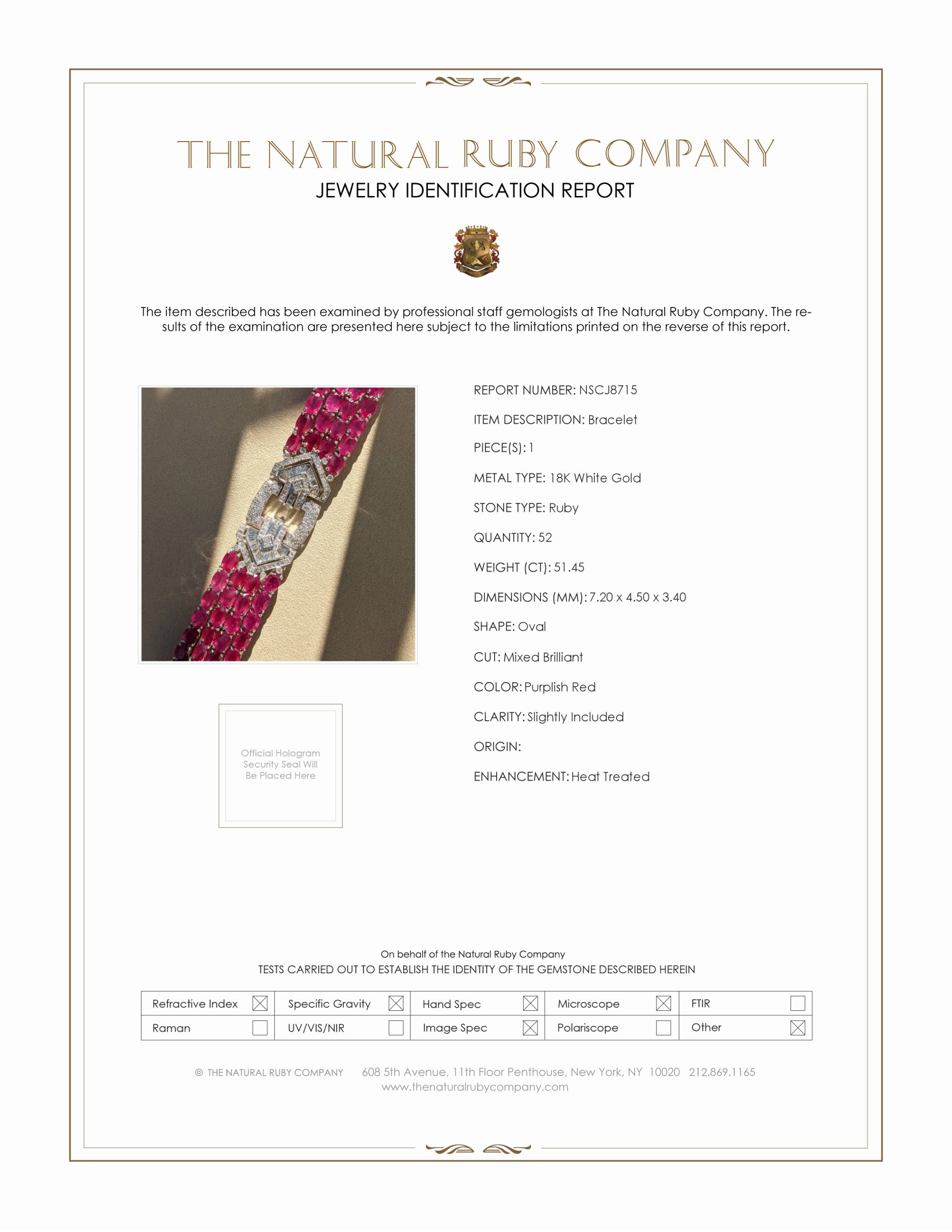 51.45 Ct.Tw. Ruby Natural Diamond Antique Style Bracelet, 18K White Gold