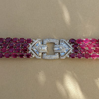 51.45 Ct.Tw. Ruby Natural Diamond Antique Style Bracelet, 18K White Gold Image