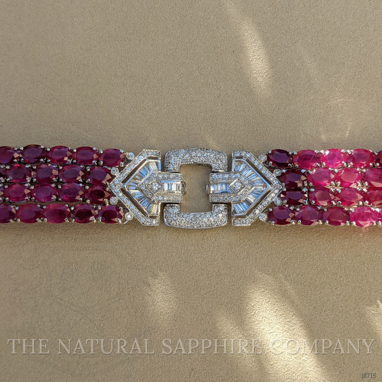 51.45 Ct.Tw. Ruby Natural Diamond Antique Style Bracelet, 18K White Gold