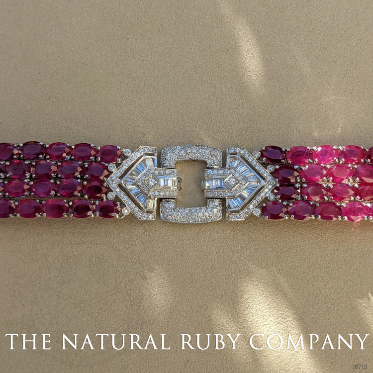 51.45 Ct.Tw. Ruby Natural Diamond Antique Style Bracelet, 18K White Gold