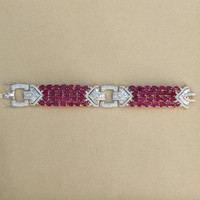 51.45 Ct.Tw. Ruby Natural Diamond Antique Style Bracelet, 18K White Gold Image