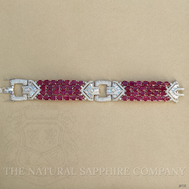 51.45 Ct.Tw. Ruby Natural Diamond Antique Style Bracelet, 18K White Gold