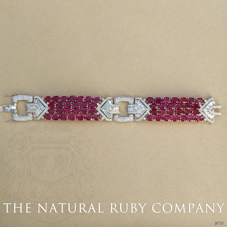 51.45 Ct.Tw. Ruby Natural Diamond Antique Style Bracelet, 18K White Gold