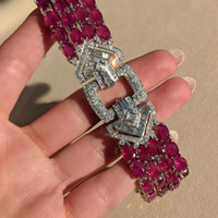 51.45 Ct.Tw. Ruby Natural Diamond Antique Style Bracelet, 18K White Gold Image