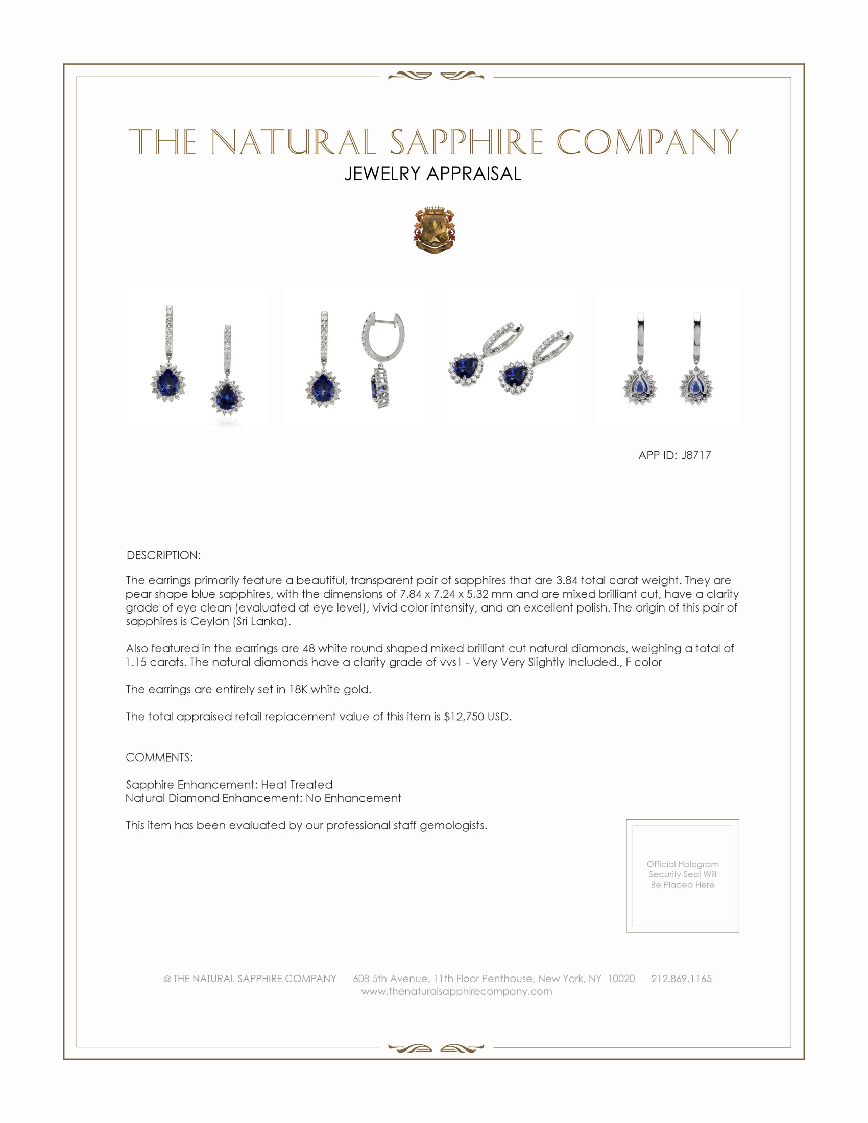 3.84 Ct.Tw. Blue Sapphire and Natural Diamond Halo Earrings, 18K White Gold