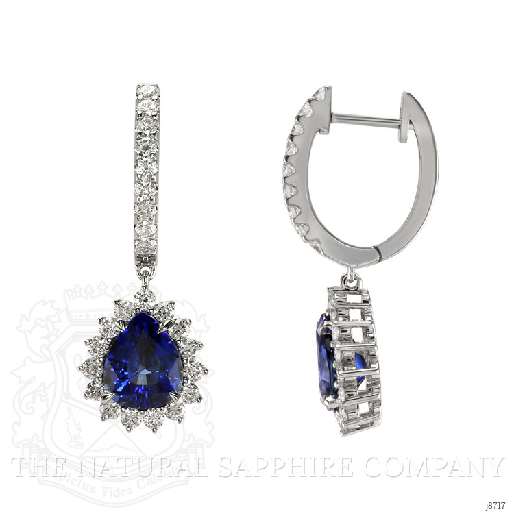 3.84 Ct.Tw. Blue Sapphire and Natural Diamond Halo Earrings, 18K White Gold