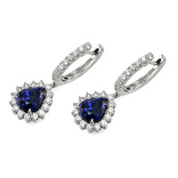 3.84&nbsp;Ct.Tw.Total Carat Weight Blue Sapphire and Natural Diamond Halo Earrings, 18K White Gold Image