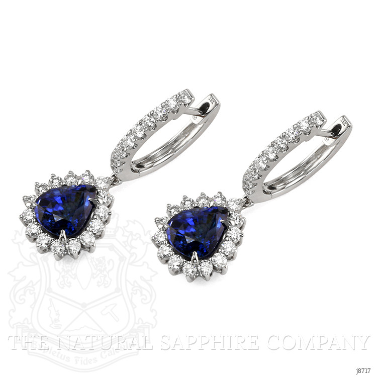 3.84 Ct.Tw. Blue Sapphire and Natural Diamond Halo Earrings, 18K White Gold