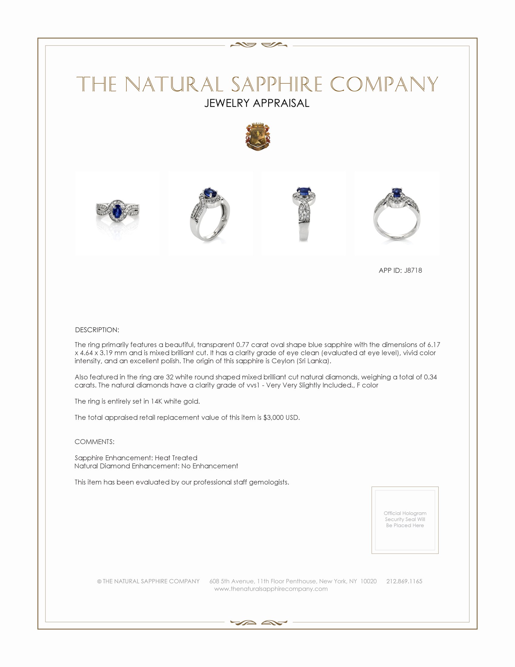 0.77 Ct. Blue Sapphire and Natural Diamond Pave Ring, 14K White Gold