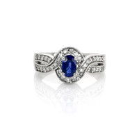 0.77 Ct. Sapphire Natural Diamond Pave Ring, 14K White Gold Video