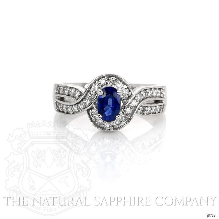 0.77 Ct. Blue Sapphire and Natural Diamond Pave Ring, 14K White Gold