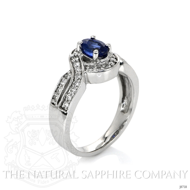 0.77 Ct. Blue Sapphire and Natural Diamond Pave Ring, 14K White Gold