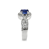 0.77 Ct. Blue Sapphire and Natural Diamond Pave Ring, 14K White Gold Image