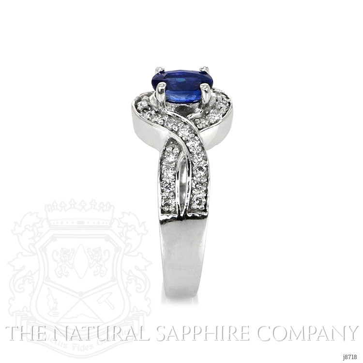 0.77 Ct. Blue Sapphire and Natural Diamond Pave Ring, 14K White Gold