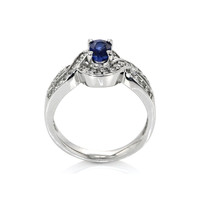 0.77 Ct. Blue Sapphire and Natural Diamond Pave Ring, 14K White Gold Image