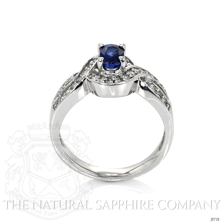 0.77 Ct. Blue Sapphire and Natural Diamond Pave Ring, 14K White Gold