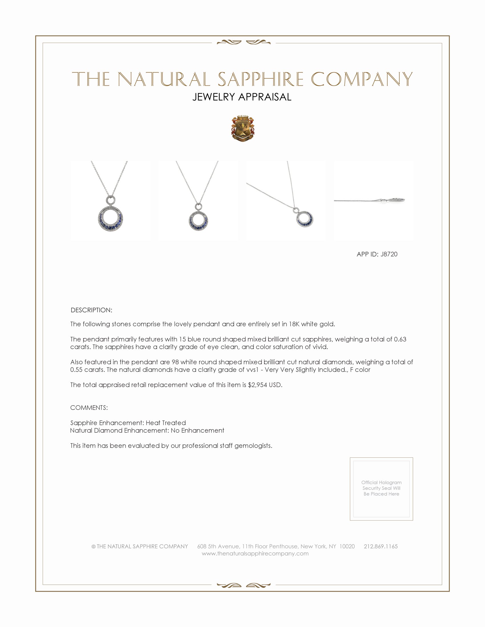 0.63 Ct. Blue Sapphire and Natural Diamond Accent Stones Pendant, 18K White Gold