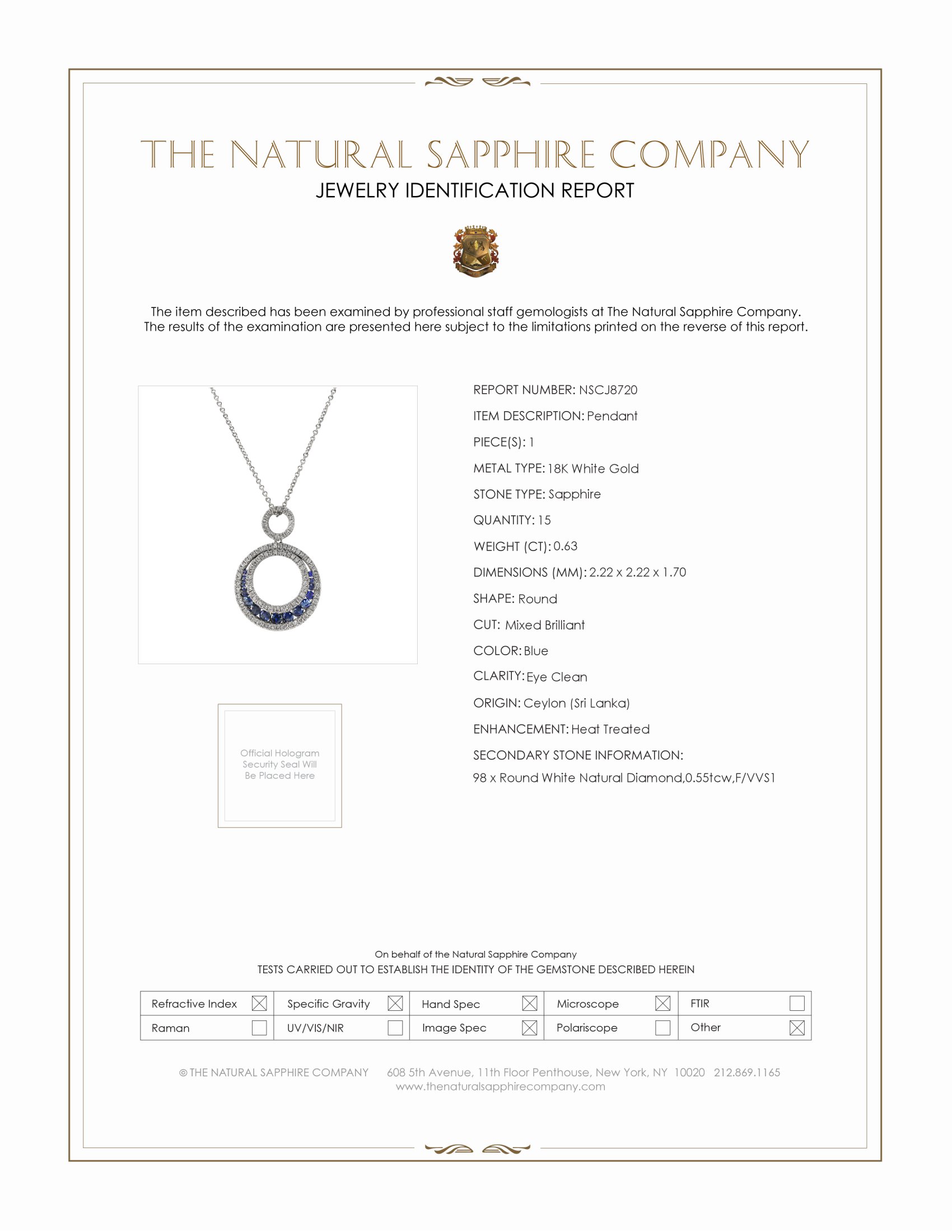 0.63 Ct. Blue Sapphire and Natural Diamond Accent Stones Pendant, 18K White Gold