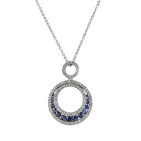 0.63 Ct. Sapphire Natural Diamond Accent Stones Pendant, 18K White Gold Video