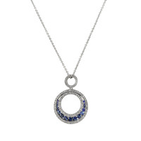 0.63 Ct. Blue Sapphire and Natural Diamond Accent Stones Pendant, 18K White Gold Image