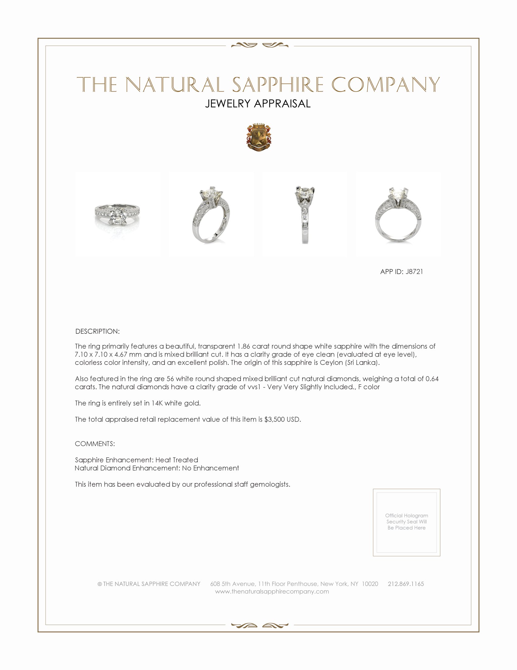 1.86 Ct. White Sapphire and Natural Diamond Antique Style Ring, 14K White Gold