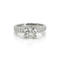 1.86 Ct. White Sapphire and Natural Diamond Antique Style Ring, 14K White Gold Video