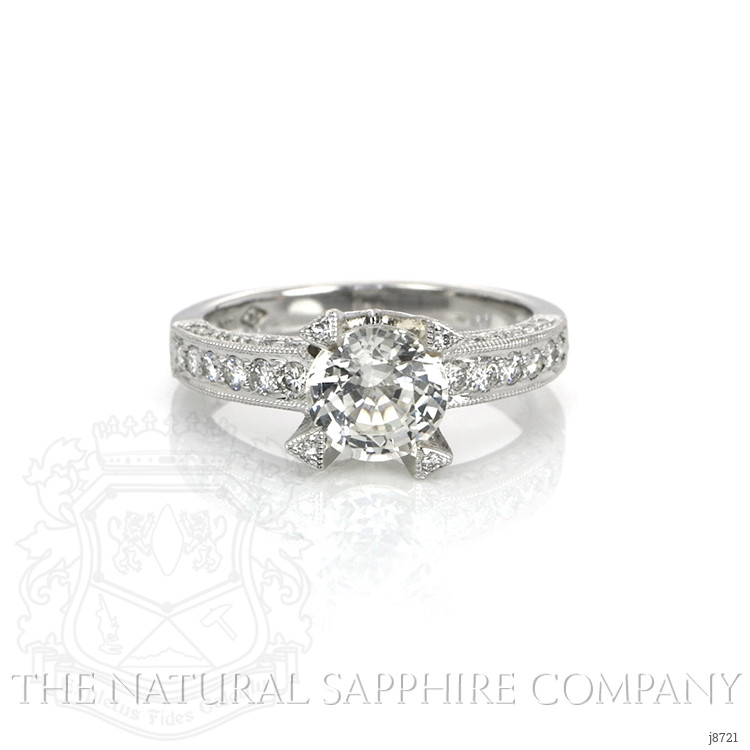 1.86 Ct. White Sapphire and Natural Diamond Antique Style Ring, 14K White Gold