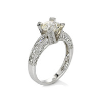 1.86 Ct. White Sapphire and Natural Diamond Antique Style Ring, 14K White Gold Image