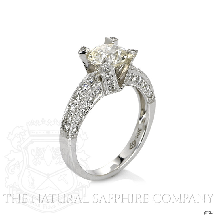 1.86 Ct. White Sapphire and Natural Diamond Antique Style Ring, 14K White Gold