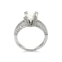 1.86 Ct. White Sapphire and Natural Diamond Antique Style Ring, 14K White Gold Image