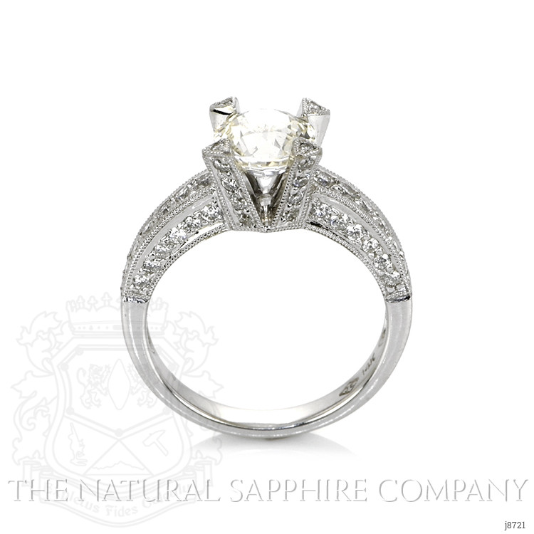 1.86 Ct. White Sapphire and Natural Diamond Antique Style Ring, 14K White Gold