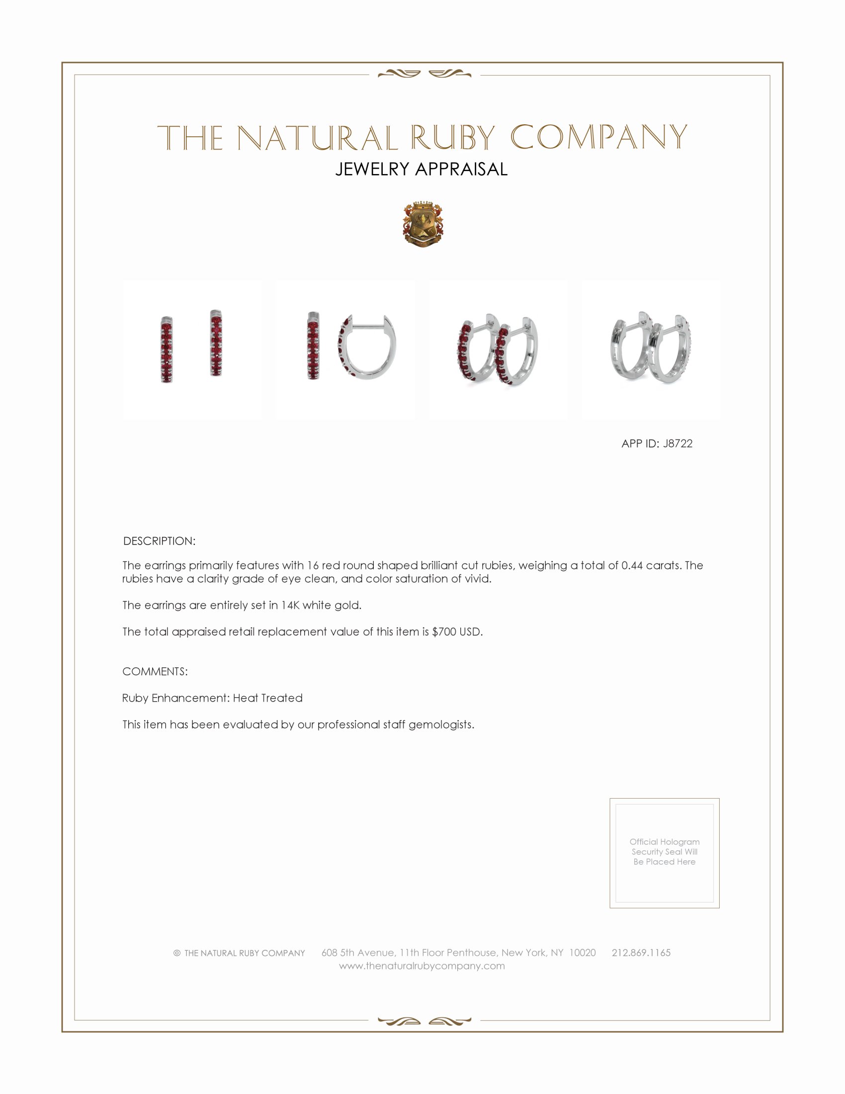 0.44 Ct.Tw. Ruby Pave Earrings, 14K White Gold