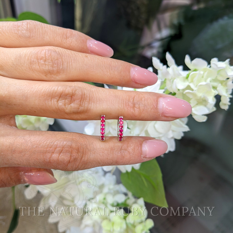 0.44 Ct.Tw. Ruby Pave Earrings, 14K White Gold