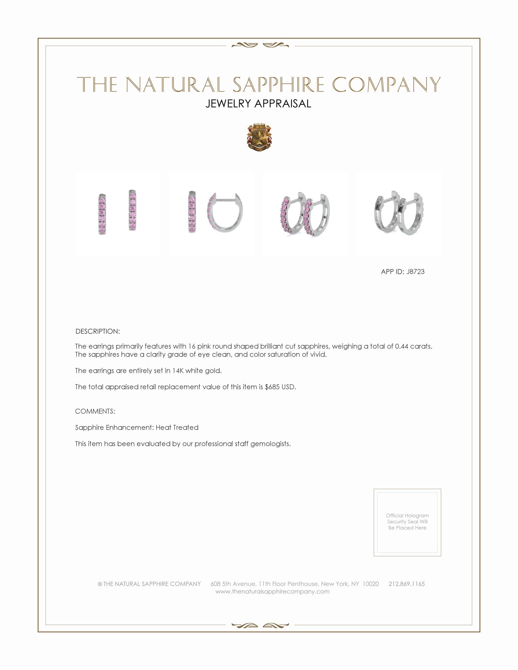 0.44 Ct.Tw. Pink Sapphire Pave Earrings, 14K White Gold