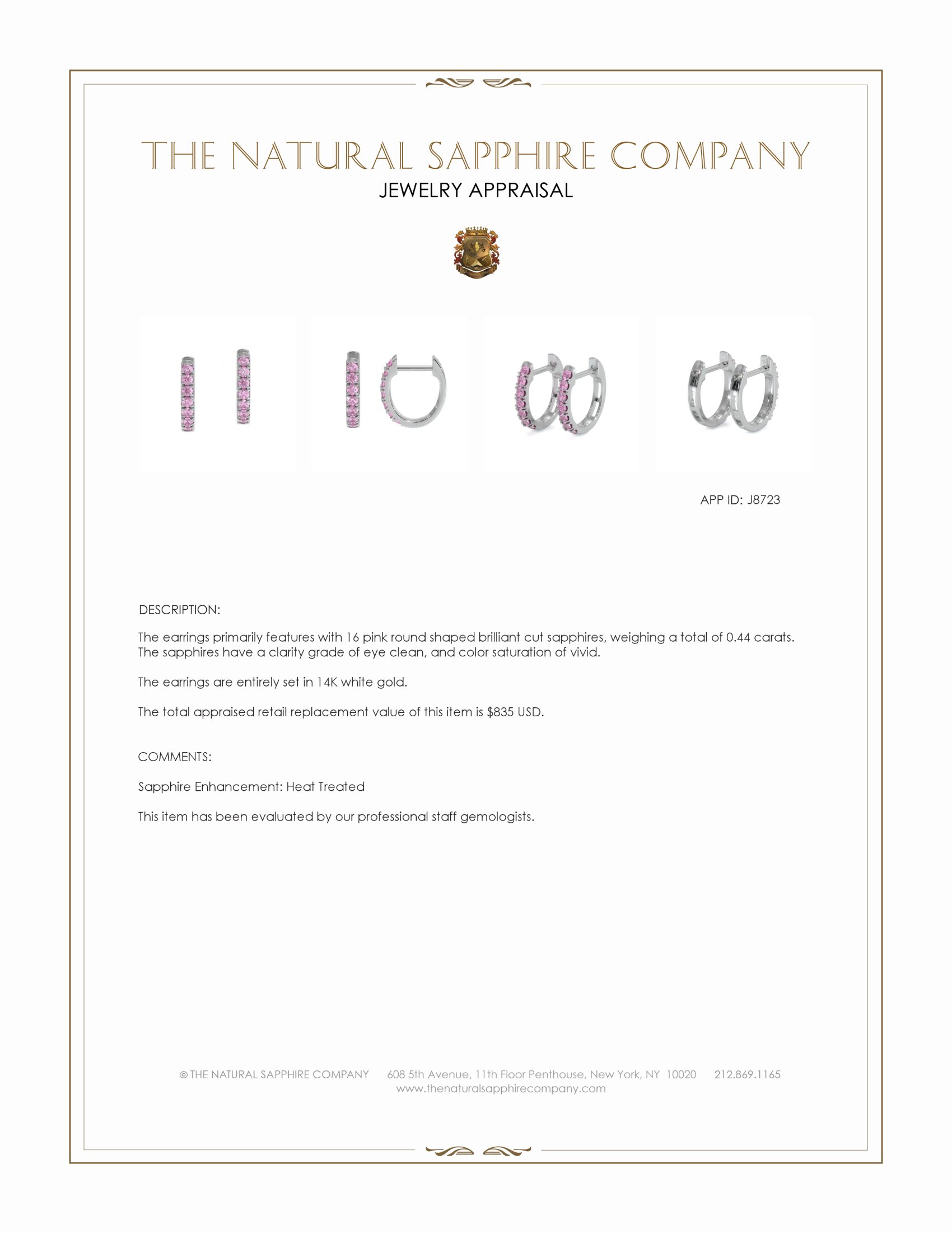 0.44 Ct.Tw. Pink Sapphire Pave Earrings, 14K White Gold