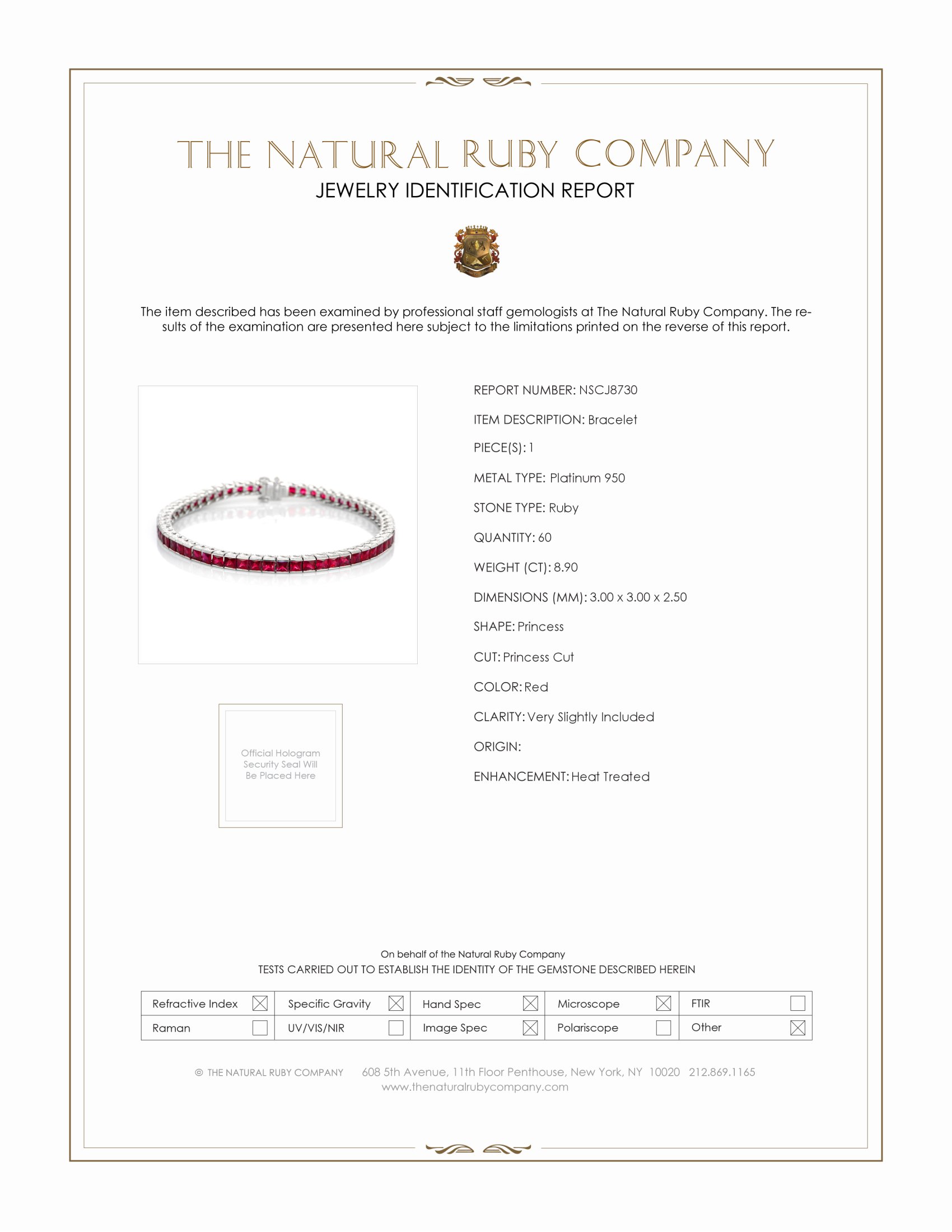 8.90 Ct.Tw. Ruby Tennis/Line Bracelet, Platinum 950