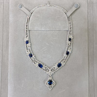28.80 Ct. Blue Sapphire and Natural Diamond Antique Style Necklace, 18K White Gold Image