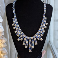 89.60 Ct. Sapphire Natural Diamond Antique Style Necklace, 18K White Gold Image