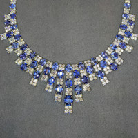 89.60 Ct. Sapphire Natural Diamond Antique Style Necklace, 18K White Gold Image
