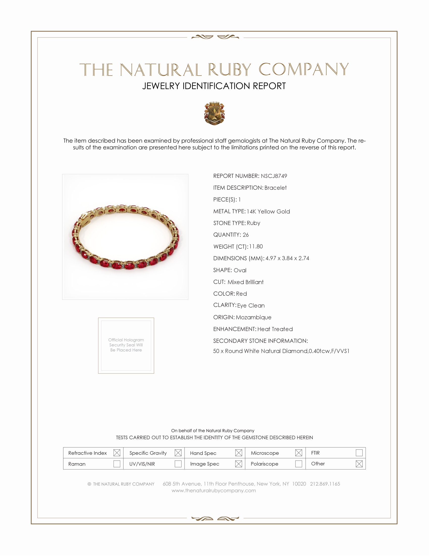 11.80 Ct.Tw. Ruby and Natural Diamond Tennis/Line Bracelet, 14K Yellow Gold