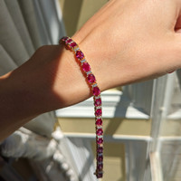 11.80 Ct.Tw. Ruby Natural Diamond Tennis/Line Bracelet, 14K Yellow Gold Life Style