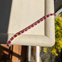 11.80 Ct.Tw. Ruby Natural Diamond Tennis/Line Bracelet, 14K Yellow Gold Life Style