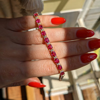 11.80 Ct.Tw. Ruby Natural Diamond Tennis/Line Bracelet, 14K Yellow Gold Life Style